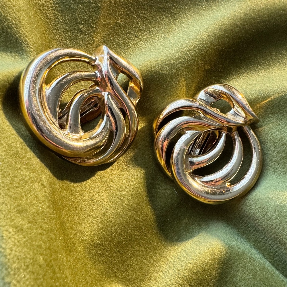 Givenchy Gold Tone Swirl Clip on Earrings - Picture 2 of 6